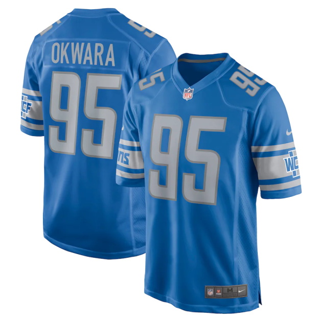 mens nike romeo okwara blue detroit lions game jersey